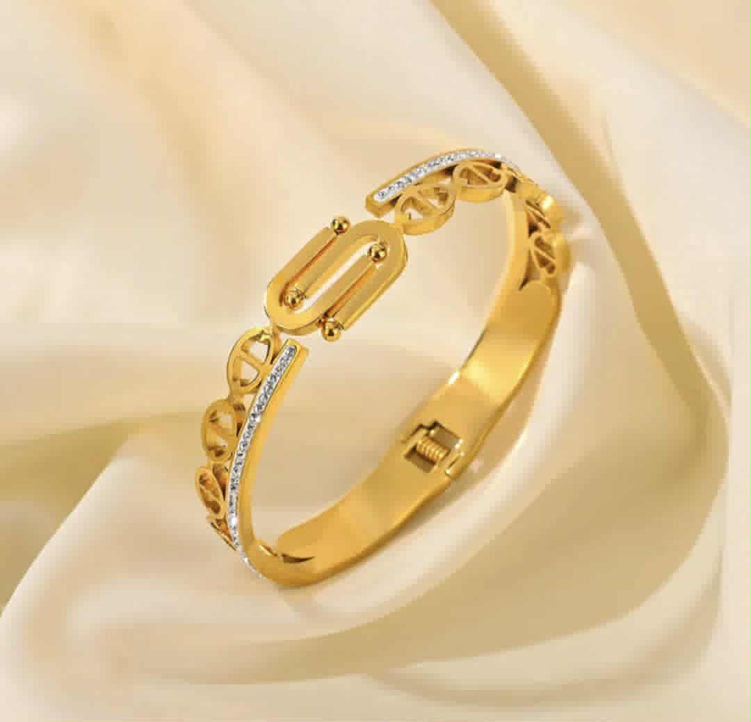 Doppel-reihiger Armreif – Edelstahl, 18K vergoldet, Zirkonia