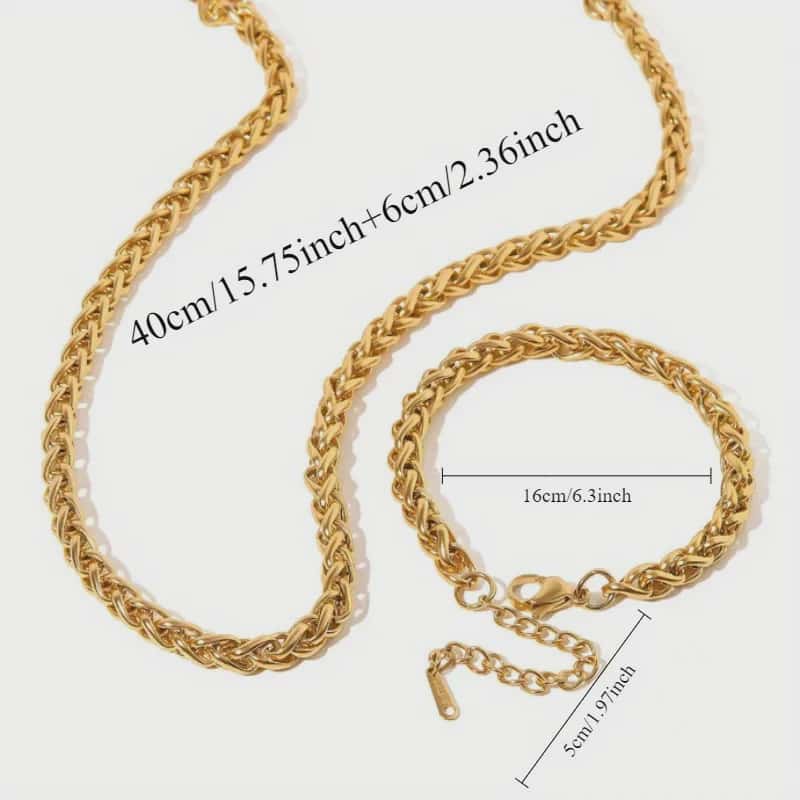 Hochwertiges Edelstahl-Set bestehend aus einer filigranen, edlen goldenen Kette und passenden Armband. Minimalisch und feminin. Langlebig, wasserfest, hypoallergen und alltagstauglich.