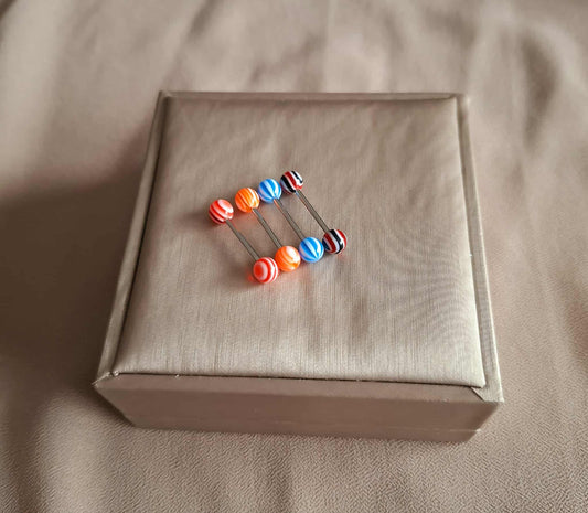 Zungenpiercing aus Chirurgenstahl mit bunten Plastik-Kugeln 1,6 cm