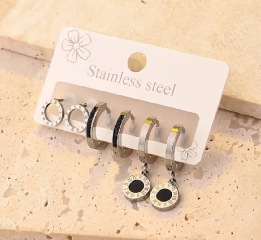 3er Set Ohrringe: Ohrstecker & Creolen in Weißgold vergoldet