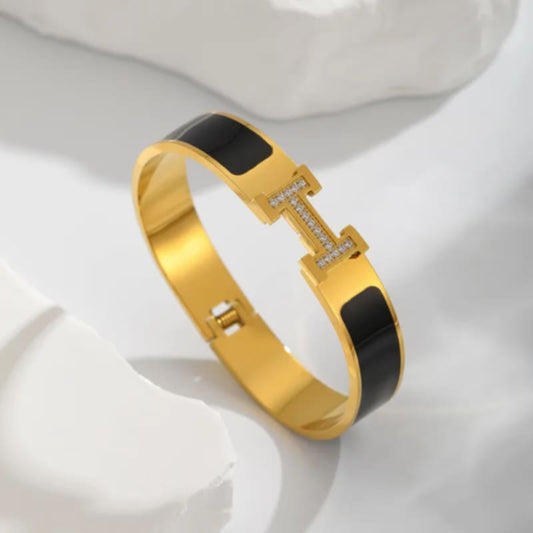 Armreif „H“ mit Zirkonia – Schwarz