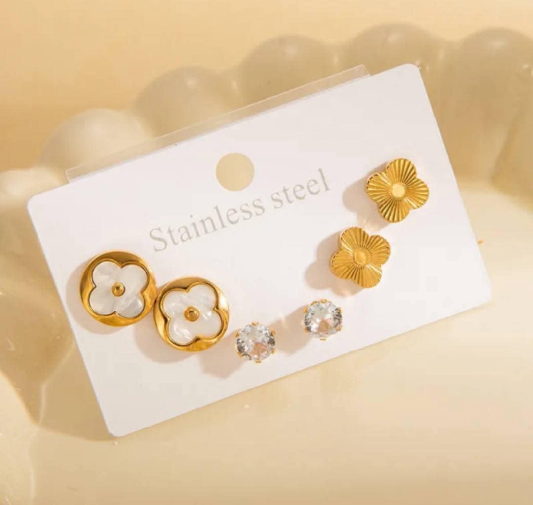 Edle Blume, Zirkonia & Kleeblatt in Gold