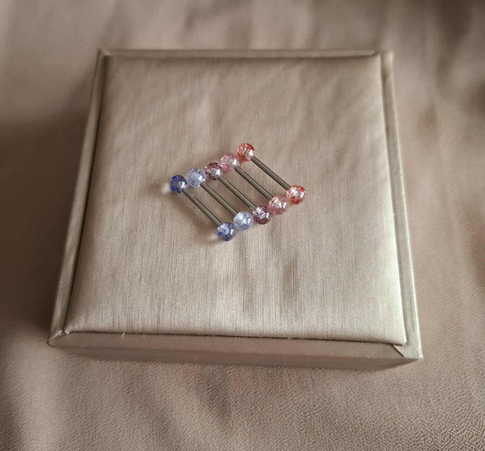 Zungenpiercing aus Chirurgenstahl mit Glitzer-Kugeln, 1,4 cm