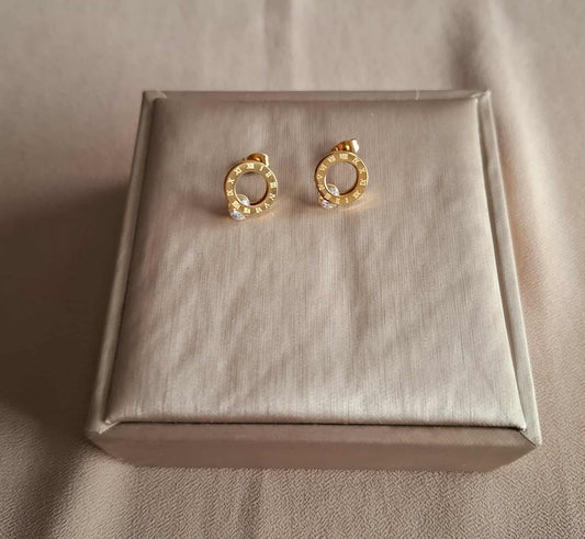 Ohrstecker Gold mit Römischen Ziffern & Zirkonia
