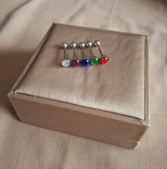 Zungenpiercing aus Chirurgenstahl mit Zirkonia-Kugeln 1,6 cm