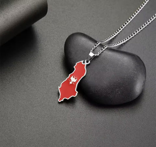 Hochwertige Edelstahl-Kette in Weißgold vergoldet mit Albanien-Umriss-Anhänger in Rot mit Nationaladler. Langlebig, wasserfest, hypoallergen und alltagstauglich.