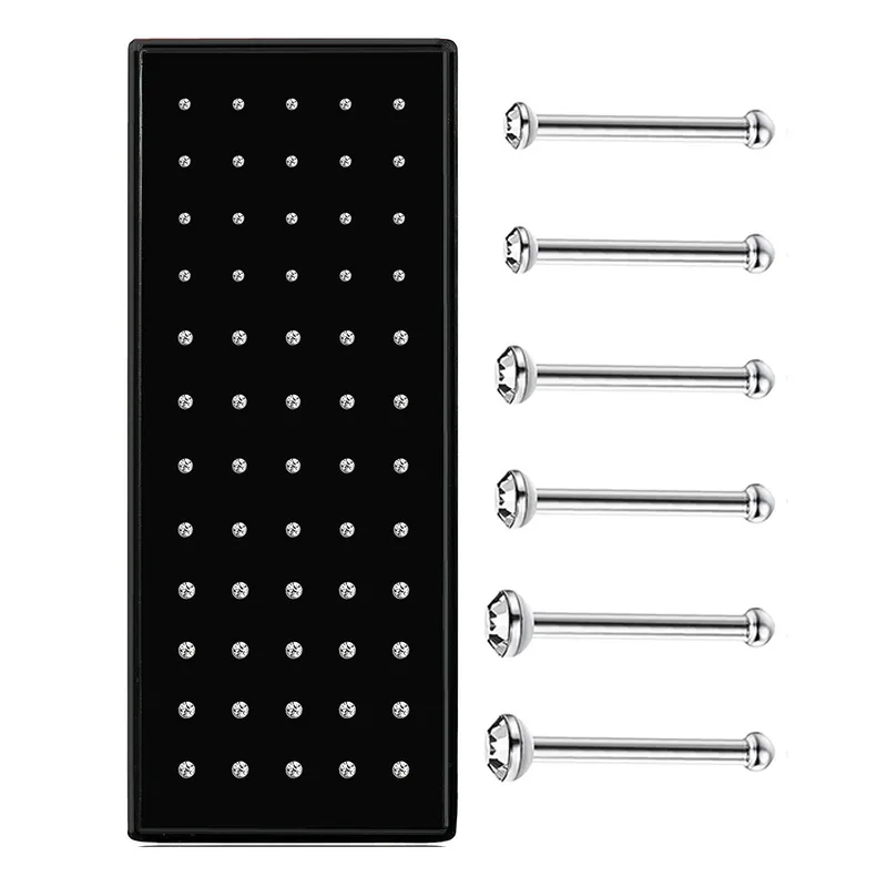 Hochwertiges Edelstahl Nasen-Piercing-Stecker mit funkelnden klaren Zirkonia-Steinchen in modernen Design. Langlebig, nickelfrei, glanzbeständig und wasserfest.