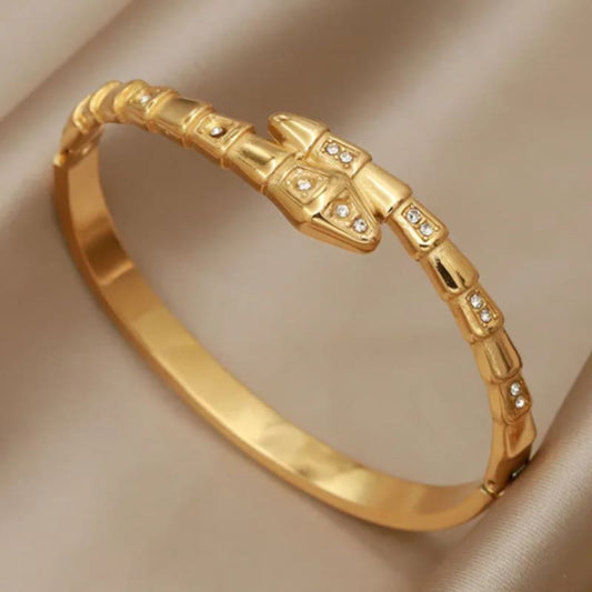 Schlangen-Armreif mit Zirkonia – Edelstahl, 18K vergoldet