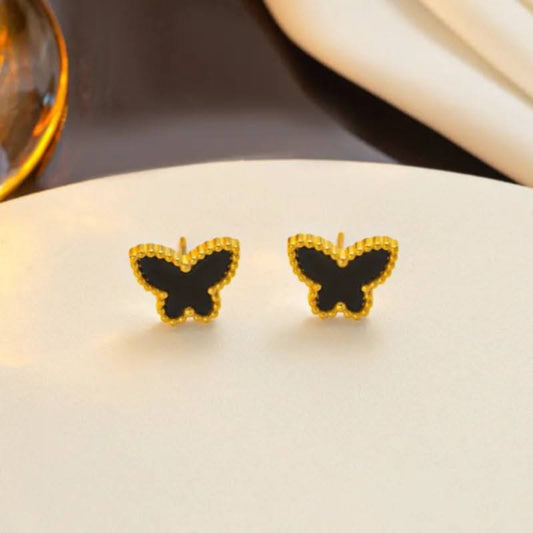 Edelstahl Ohrstecker – Schmetterling in Schwarz