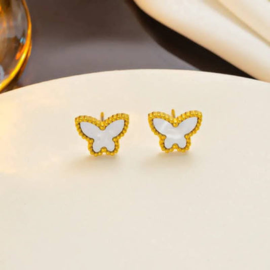 Edelstahl Ohrstecker – Schmetterling in Weiß