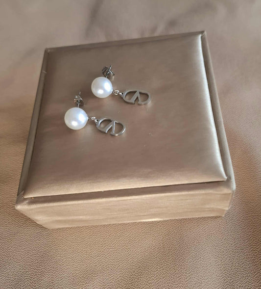 Ohrstecker mit Kunstperle & V-Anhänger