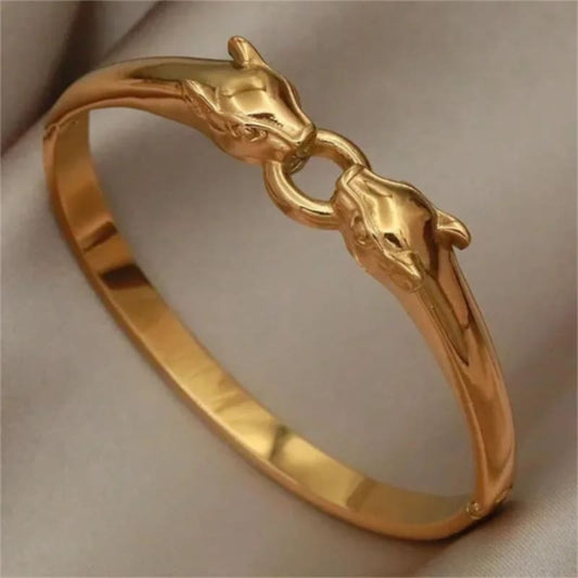 Eleganter Armreif – Edelstahl, 18K vergoldet, Panther-Design